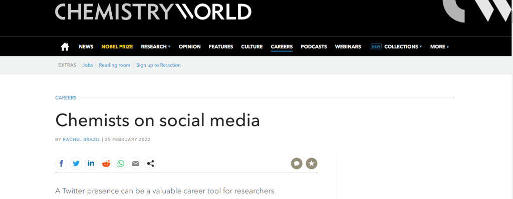 Chemistry World story on Chemists in Social Media